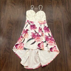 Papaya Floral High-Low Dress - White and Pink